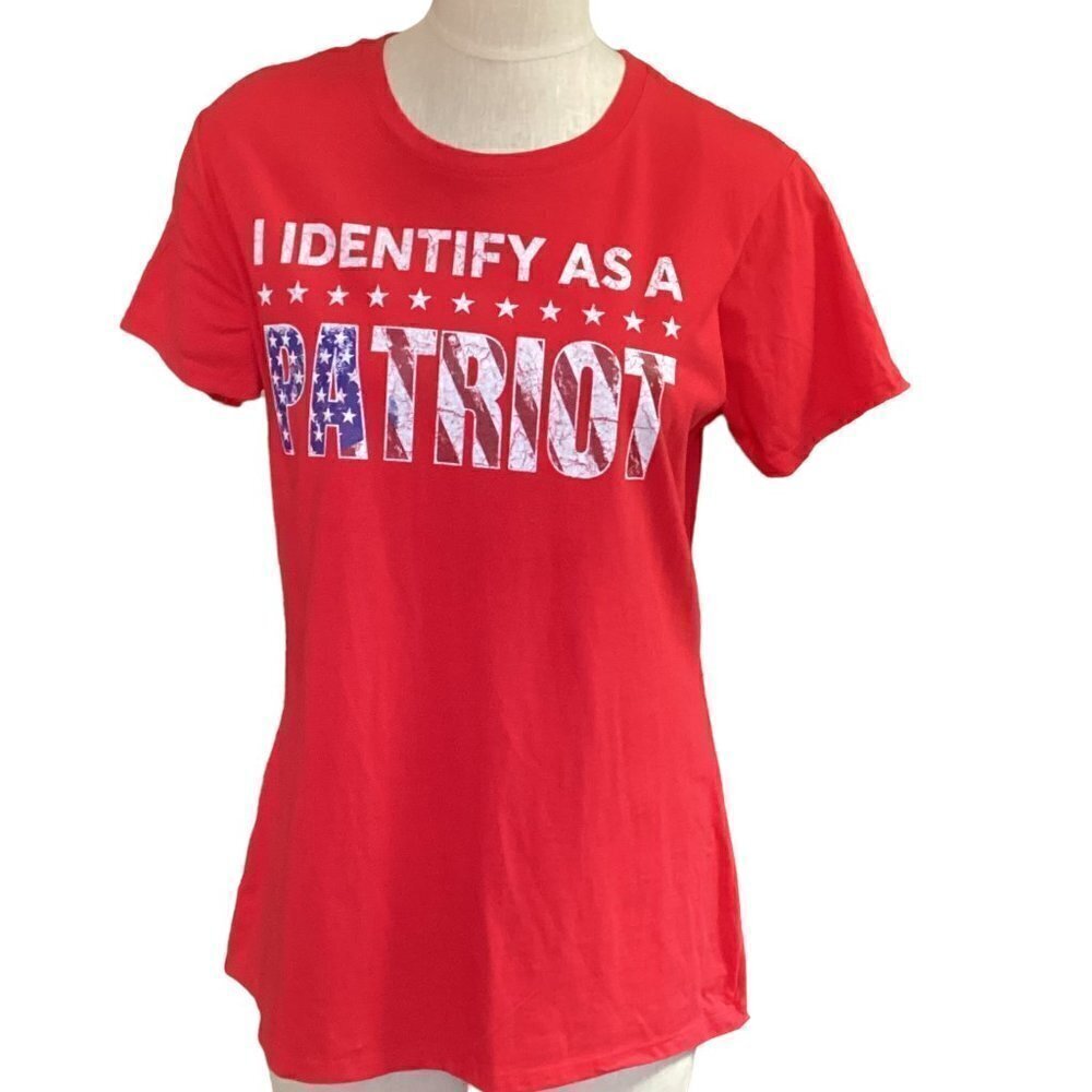 Port &‎ Company Graphic Tee I Identify As A Patriot Sz XL Red  White & Blue 125P